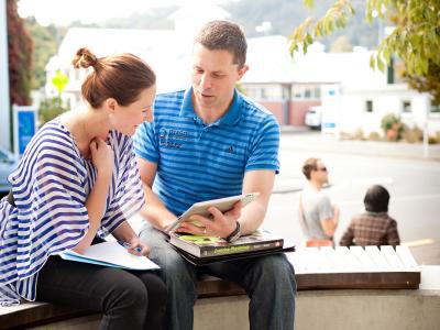 Student and teacher working outside. Photo credit: Otago Polytechnic